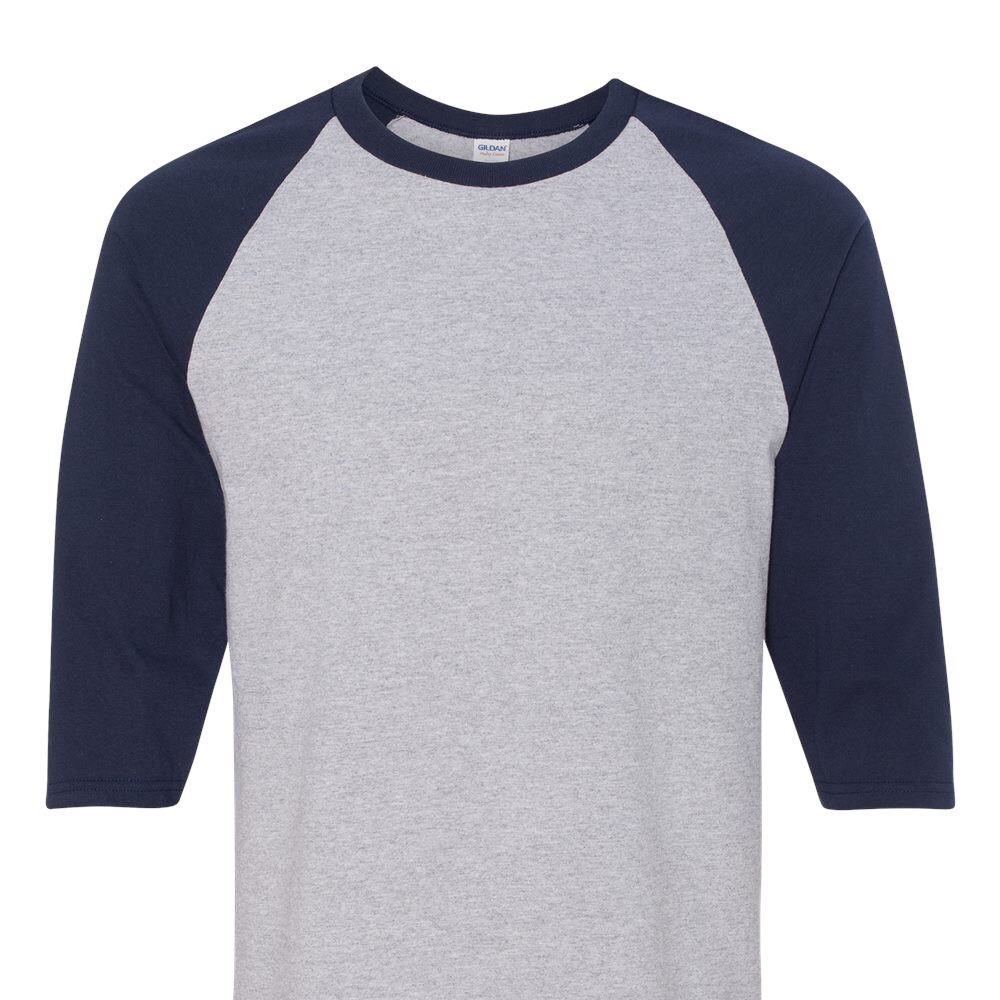 Gildan Raglan 3/4 sleeve t shirt Color: sport Grey/ navy